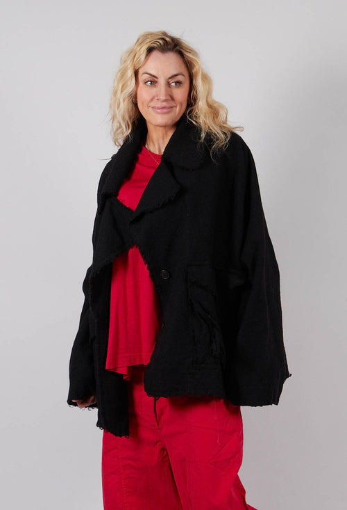 Oversized Jacket with Raw Edges in Black - 3281101