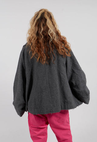 Oversized Jacket with Raw Edges in Dark Grey - 3281101