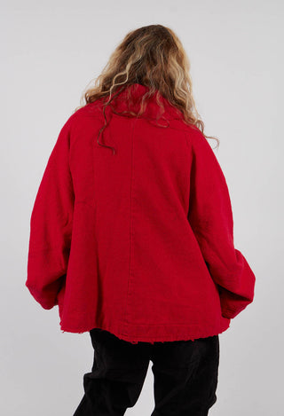 Oversized Jacket with Raw Edges in Rose - 3281101