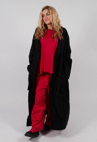 Long Coat with Raw Edges in Black - 3281204