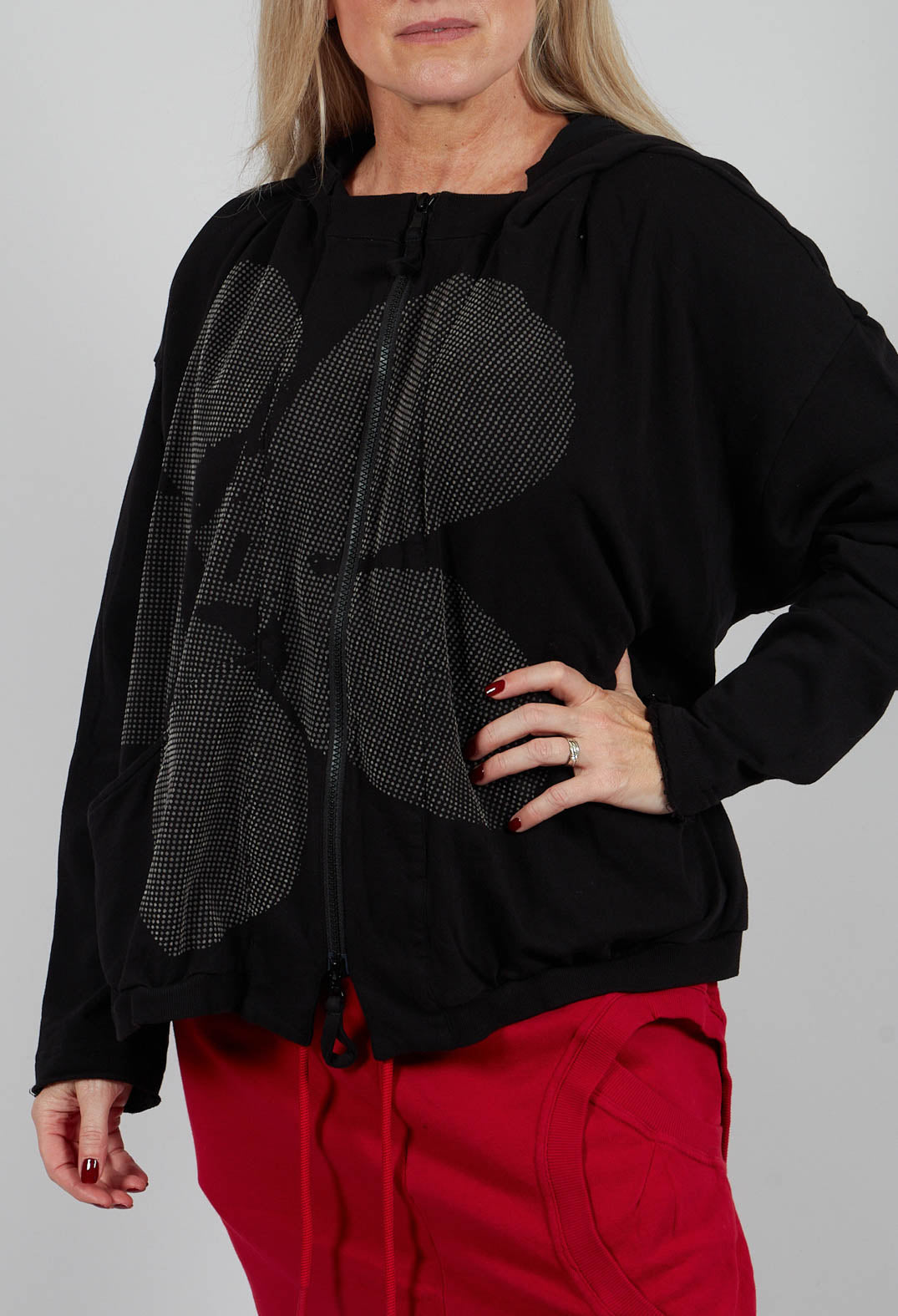 Oversized Hooded Jacket in Black with Greyflock - 3291111