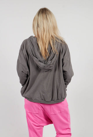 Oversized Hooded Jacket in Dark Grey with Blackflock - 3291111