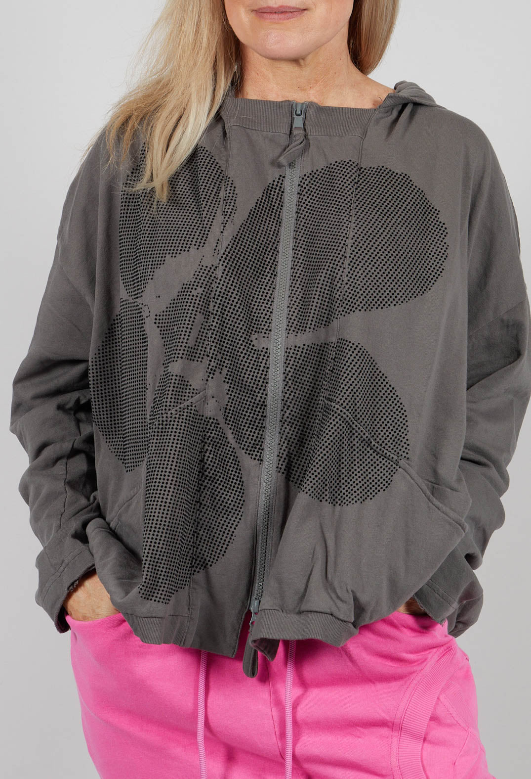 Oversized Hooded Jacket in Dark Grey with Blackflock - 3291111