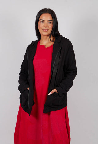 Zip Up Hooded Jacket in Black with Greyflock - 3291115