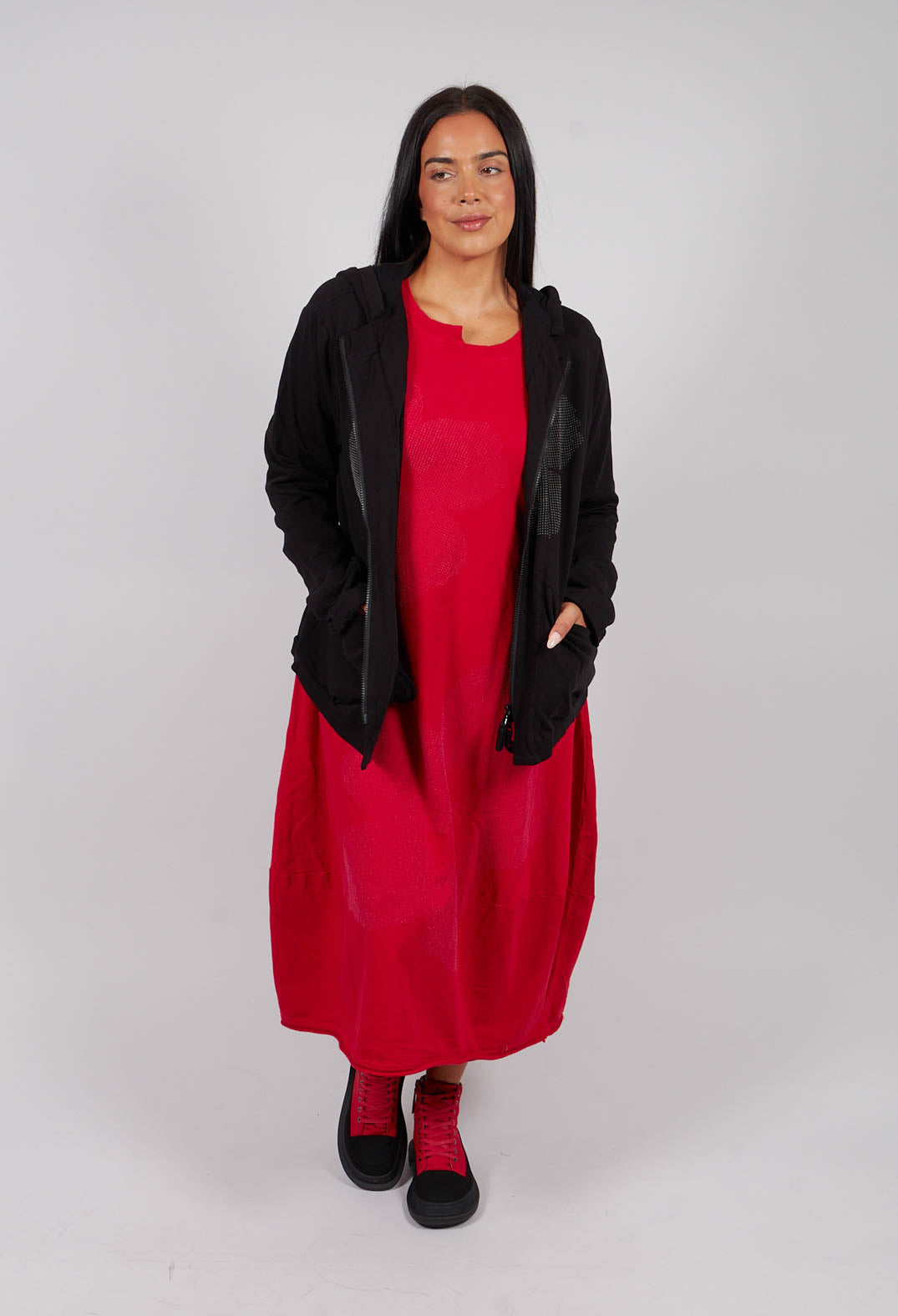 Zip Up Hooded Jacket in Black with Greyflock - 3291115