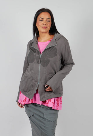 Zip Up Hooded Jacket in Dark Grey with Blackflock - 3291115