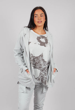 Zip Up Hooded Jacket in Light Grey with Dark Greyflock - 3291115