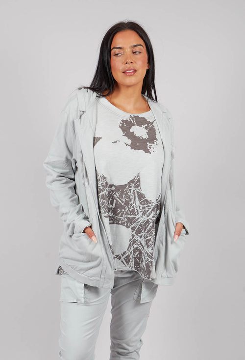 Zip Up Hooded Jacket in Light Grey with Dark Greyflock - 3291115