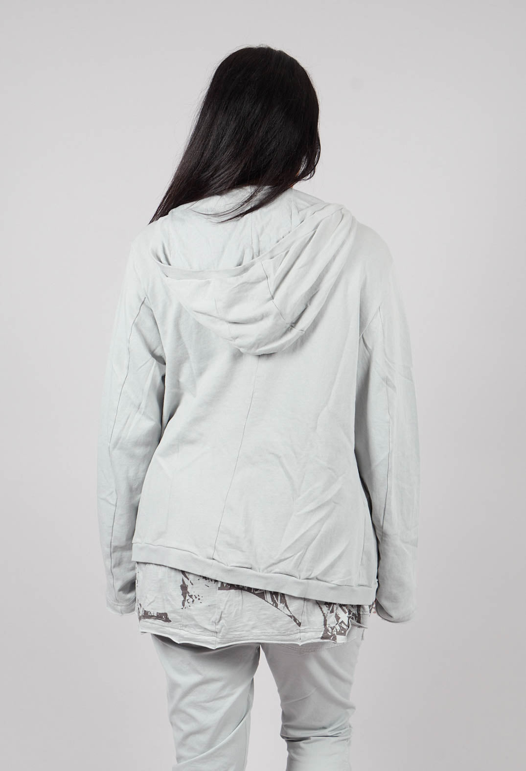 Zip Up Hooded Jacket in Light Grey with Dark Greyflock - 3291115