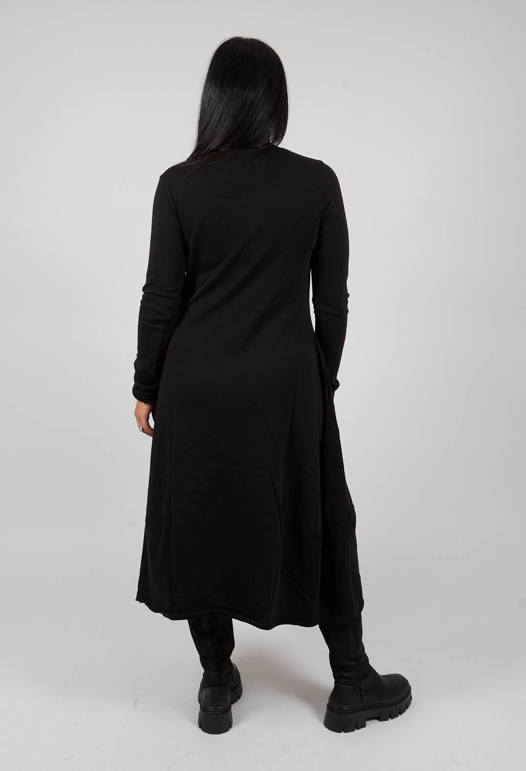 Tulip Hem Jersey Dress in Black with Greyflock - 3290917