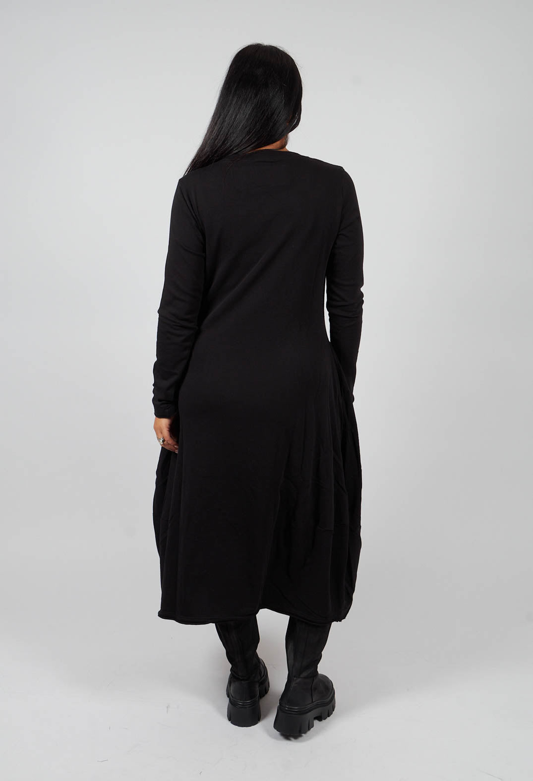 Tulip Hem Jersey Dress in Black with Greyflock - 3290917