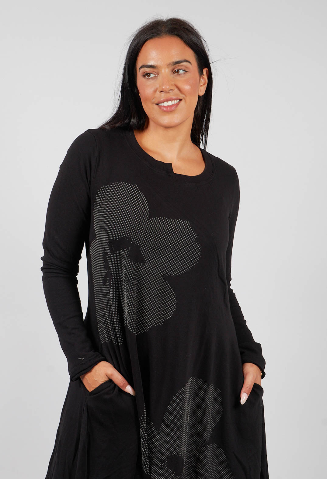 Tulip Hem Jersey Dress in Black with Greyflock - 3290917