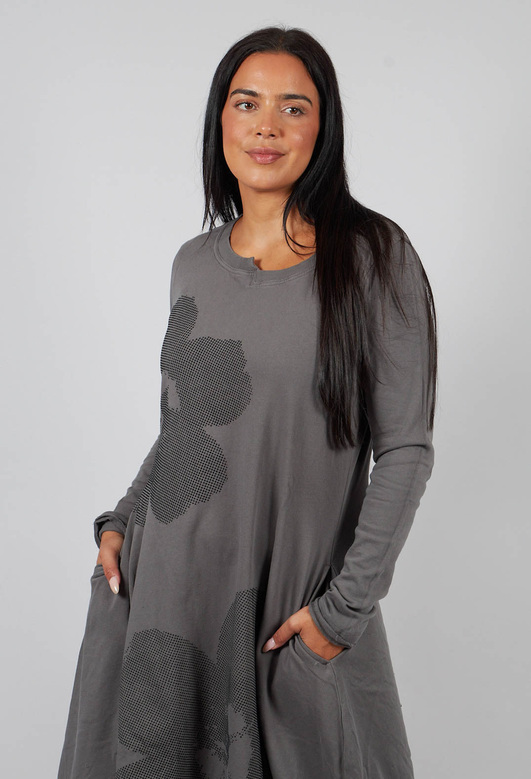 Tulip Hem Jersey Dress in Dark Grey with Blackflock - 3290917