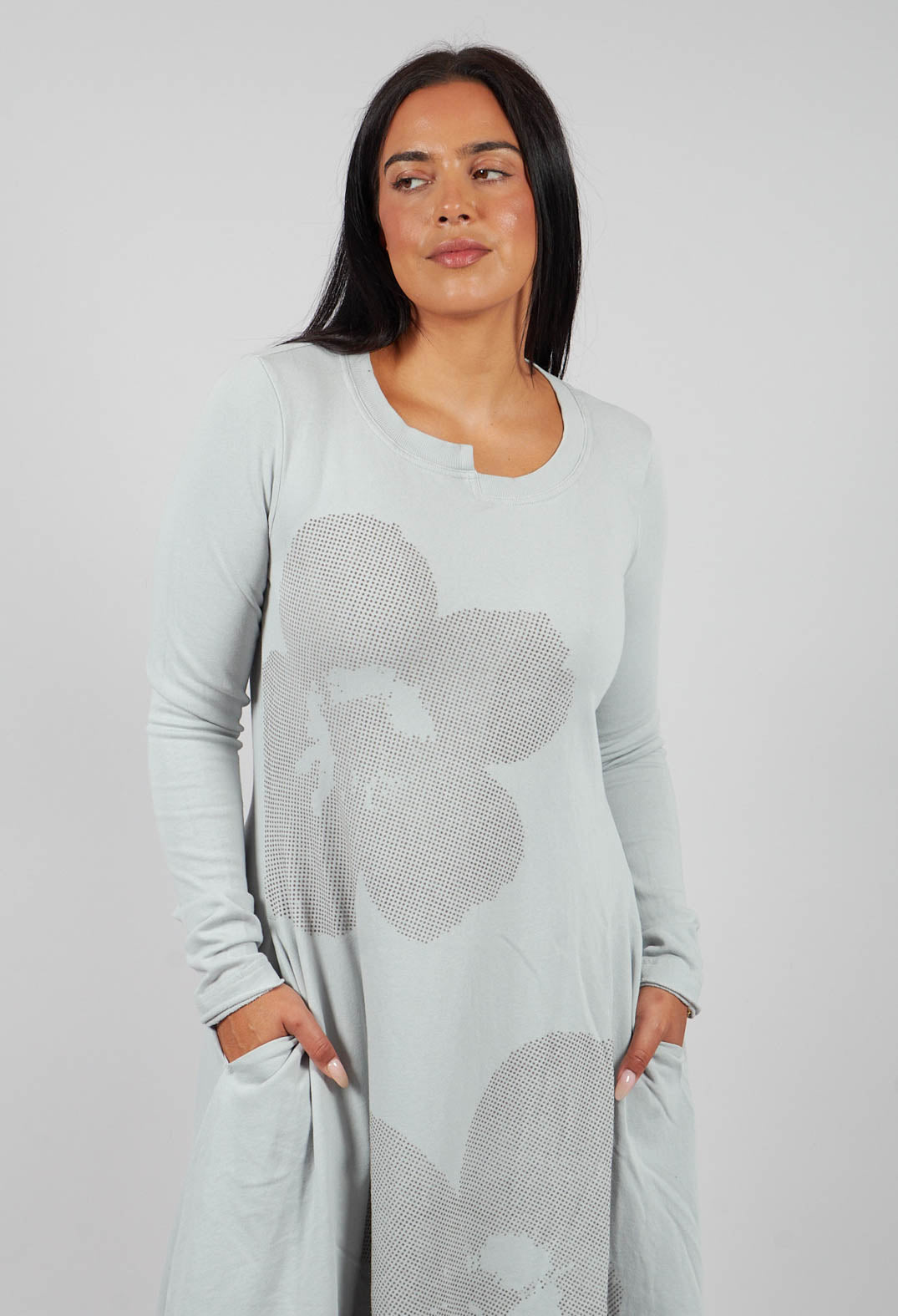 Tulip Hem Jersey Dress in Light Grey with Dark Greyflock - 3290917