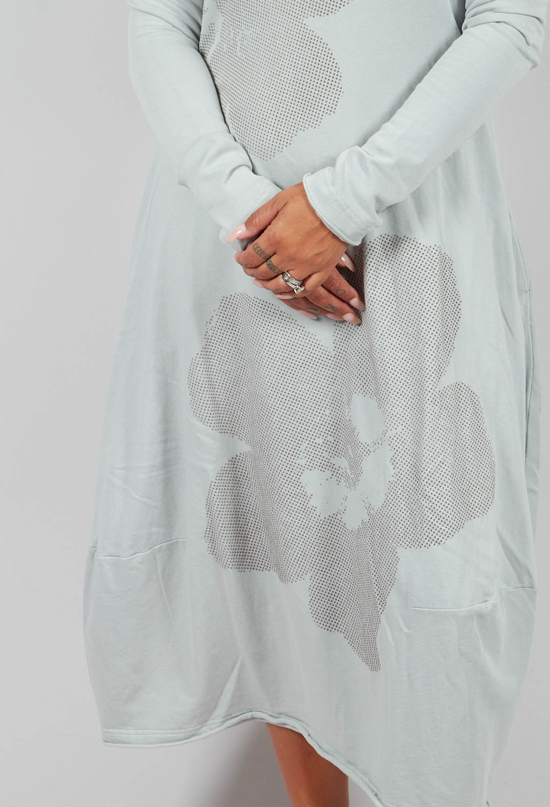 Tulip Hem Jersey Dress in Light Grey with Dark Greyflock - 3290917