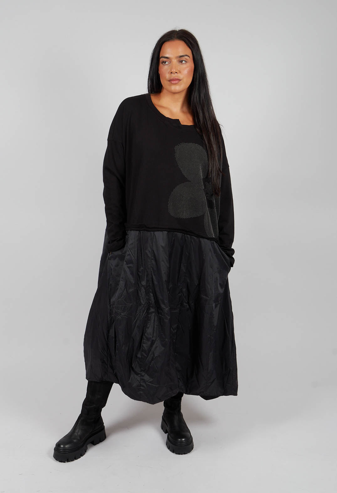 Dual Fabric Dress in Black with Greyflock - 3290918