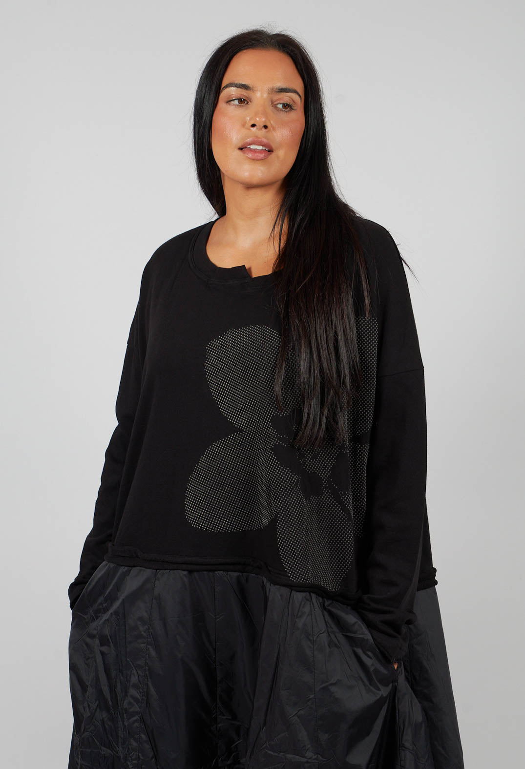 Dual Fabric Dress in Black with Greyflock - 3290918