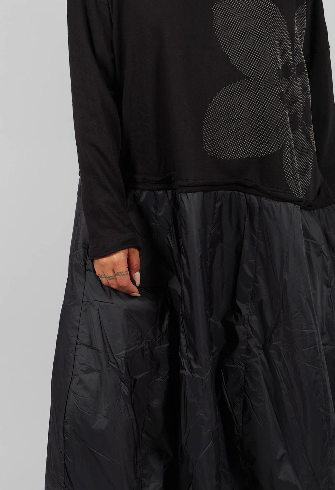 Dual Fabric Dress in Black with Greyflock - 3290918