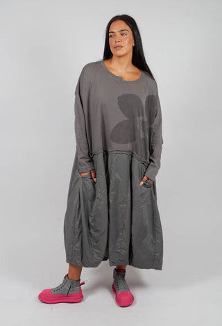 Dual Fabric Dress in Dark Grey with Blackflock - 3290918