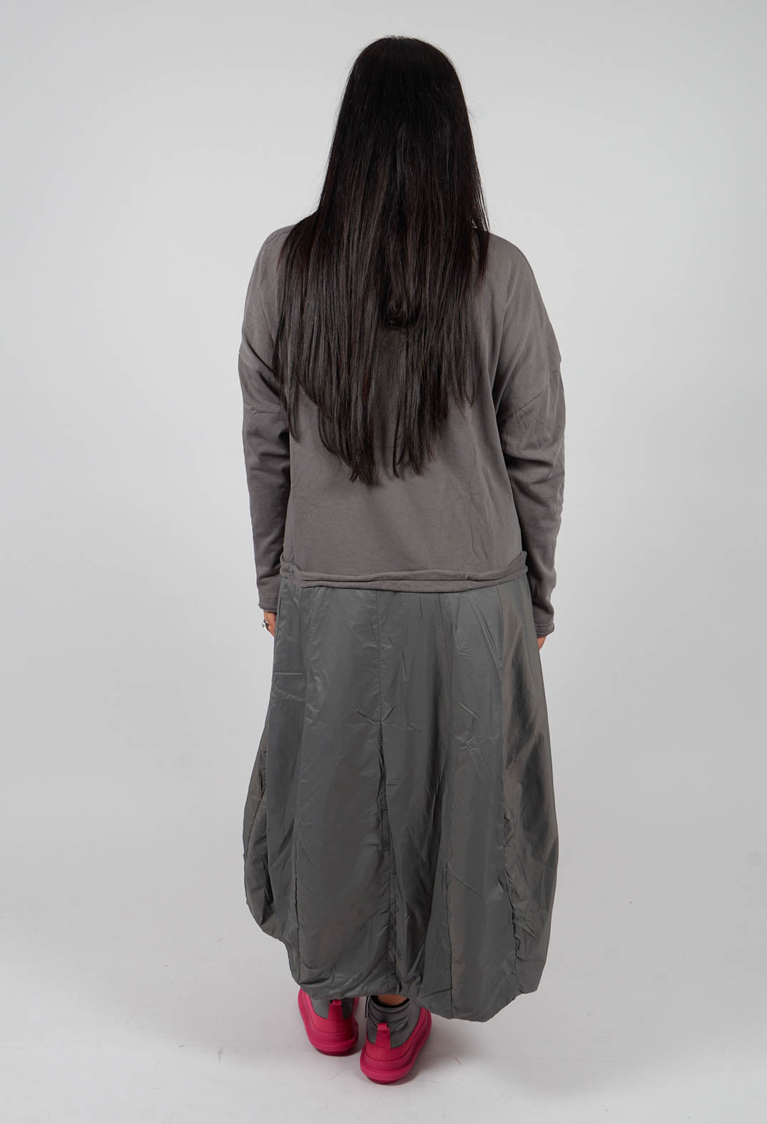 Dual Fabric Dress in Dark Grey with Blackflock - 3290918