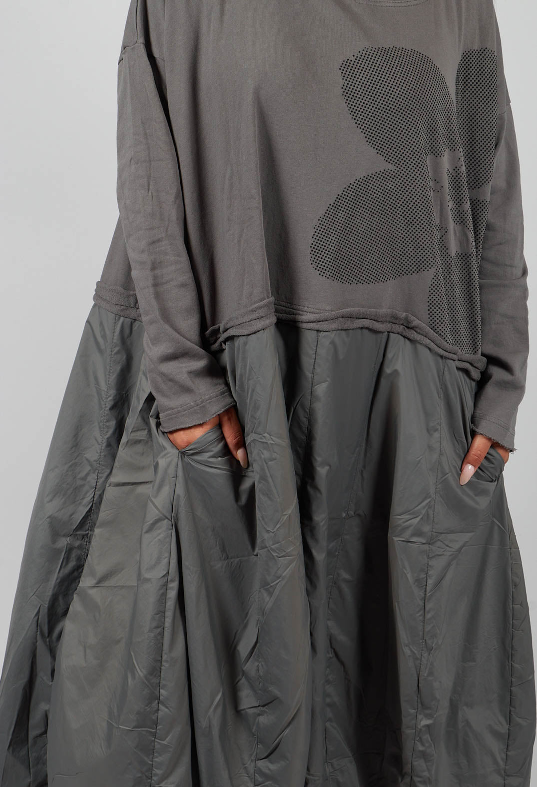 Dual Fabric Dress in Dark Grey with Blackflock - 3290918