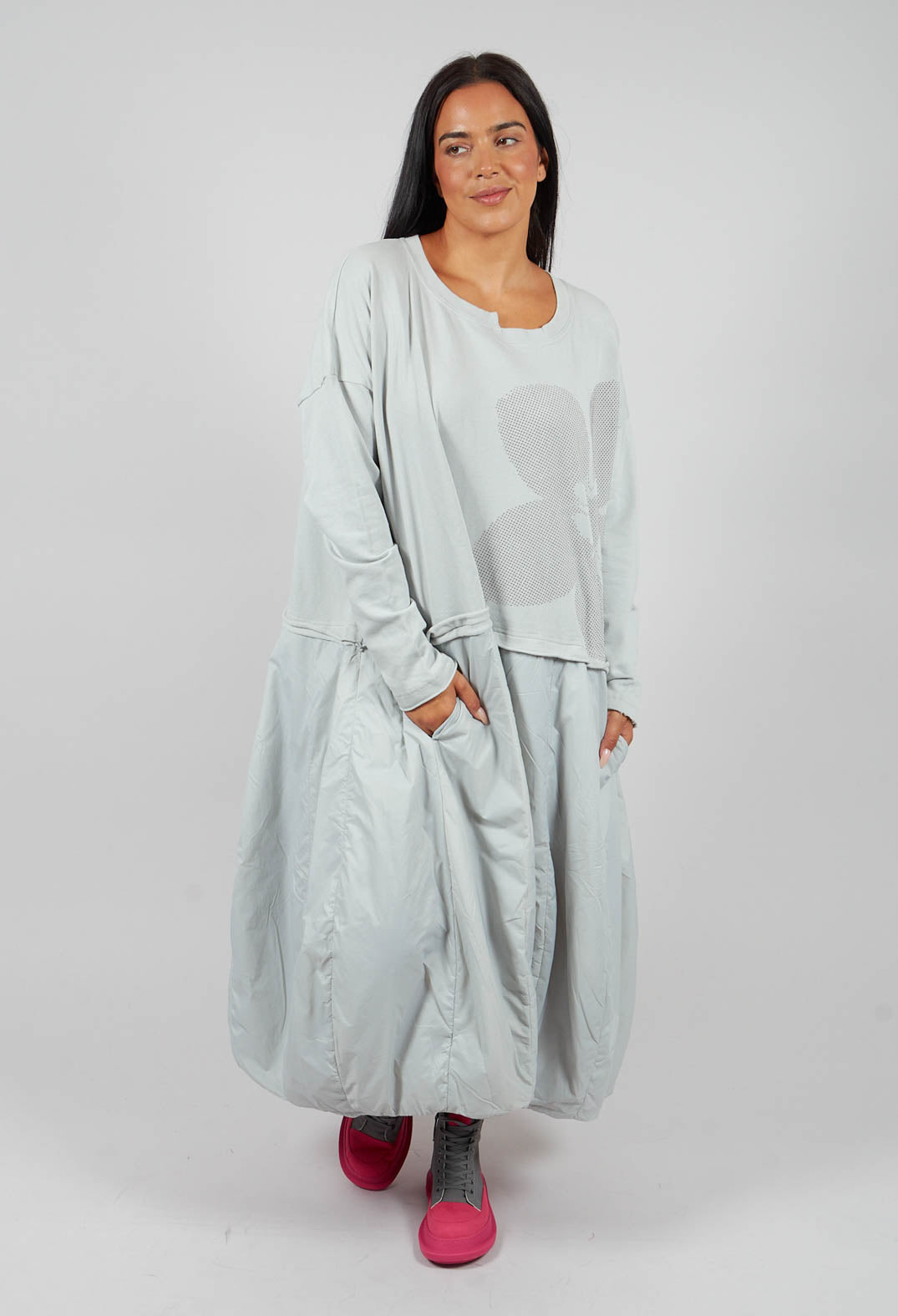 Dual Fabric Dress in Light Grey with Dark Greyflock - 3290918