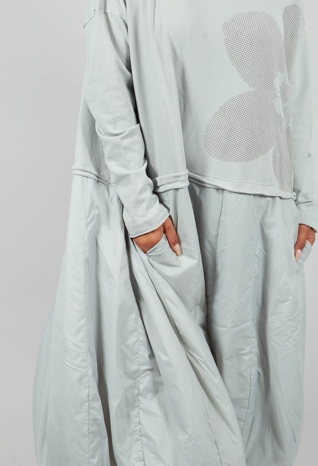 Dual Fabric Dress in Light Grey with Dark Greyflock - 3290918