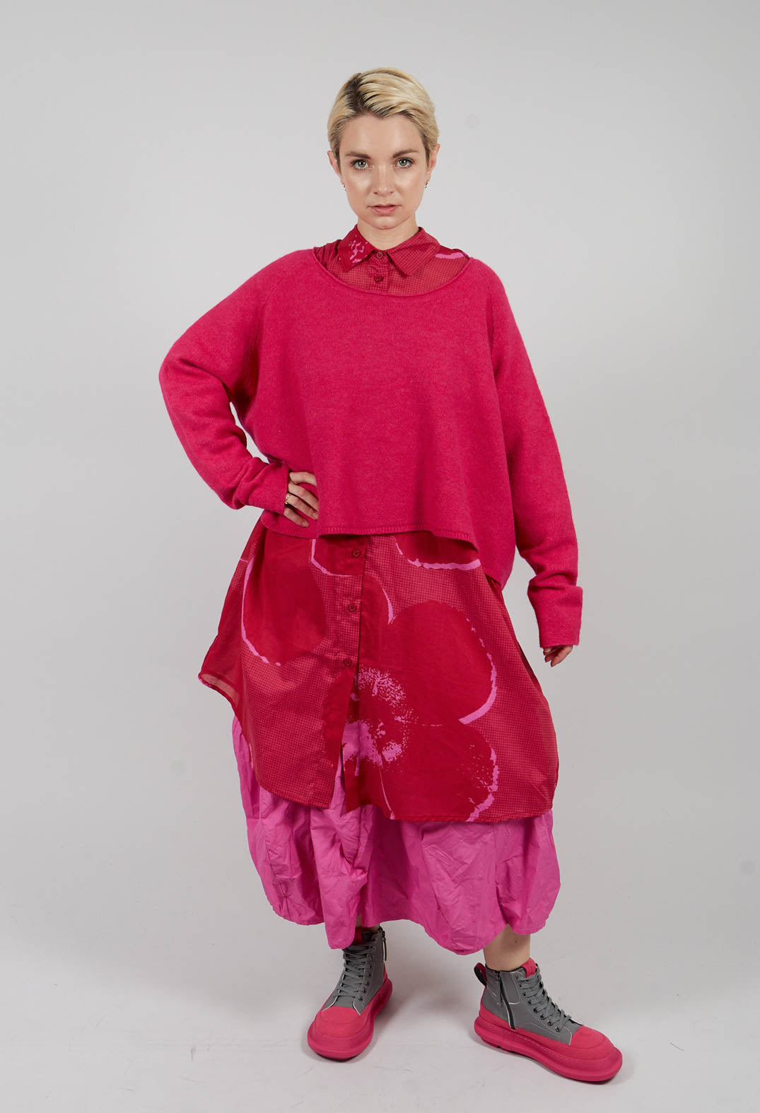 Relaxed Cotton Shirt Dress in Rose Print - 3600902