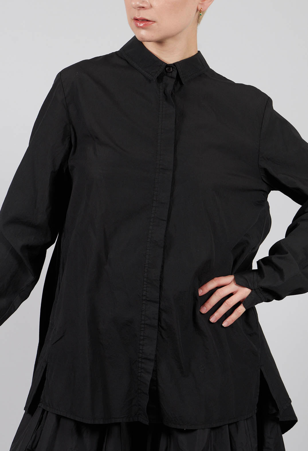 Cotton Shirt with Pleated Back in Black - 3350403