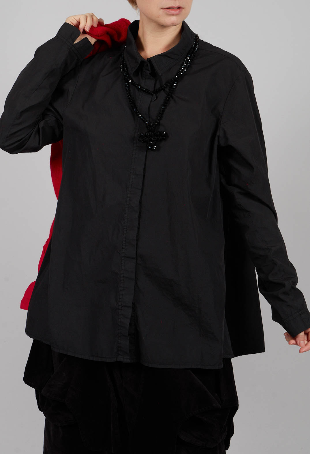 Cotton Shirt with Pleated Back in Black - 3350403