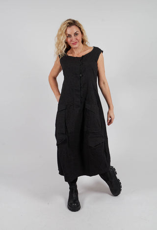Sleeveless Tulip Hem Dress in Black Stripe - 3410903