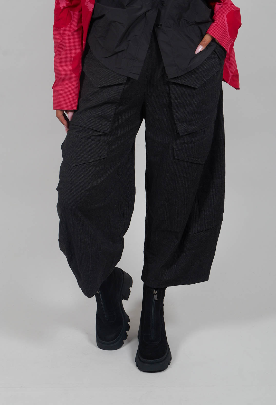 Balloon Leg Trousers in Black Stripe - 3410104