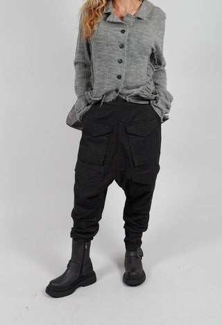 Drop Crotch Trousers in Black Stripe - 3410106