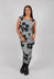 Fitted Sleeveless Dress in Black Off White Print - 3440903