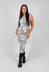 Fitted Sleeveless Dress in Dark Grey Print - 3440903