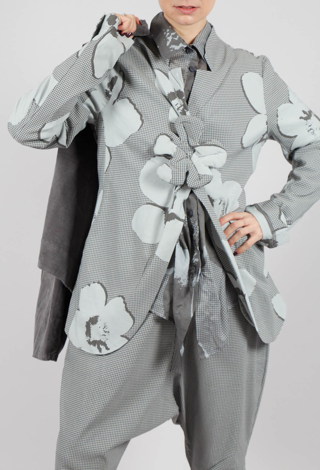 Fitted Jacket in Dark Grey Print- 3441105