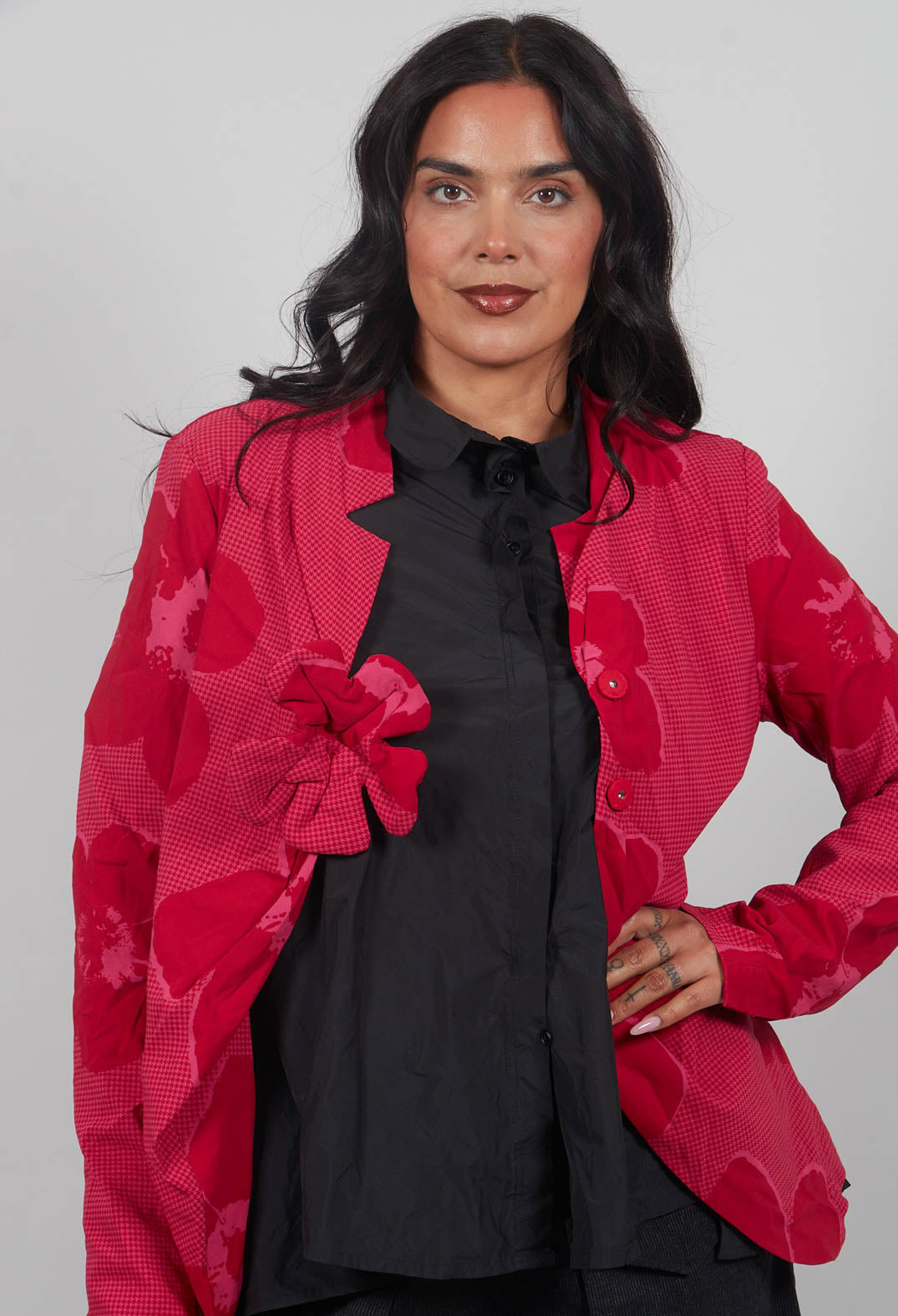 Fitted Jacket in Rose Print- 3441105