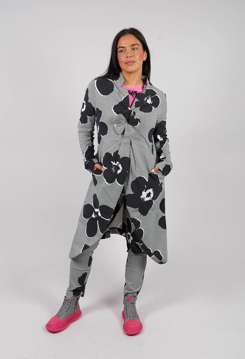 Fitted Coat with Flower Feature in Black Off White Print  - 3441206
