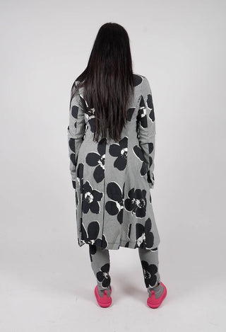 Fitted Coat with Flower Feature in Black Off White Print  - 3441206