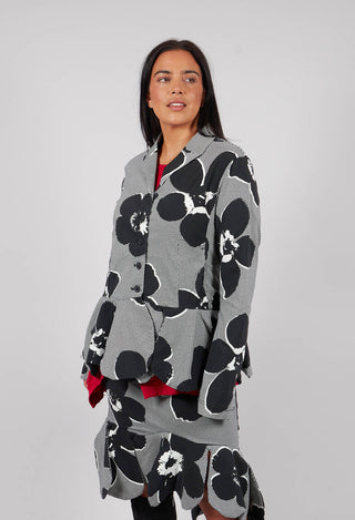 Peplum Hem Jacket in Black Off White Print - 3441107