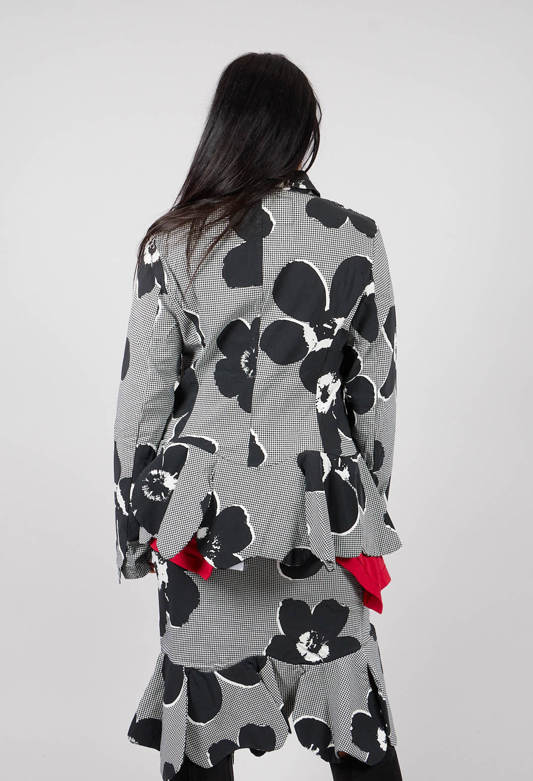 Peplum Hem Jacket in Black Off White Print - 3441107