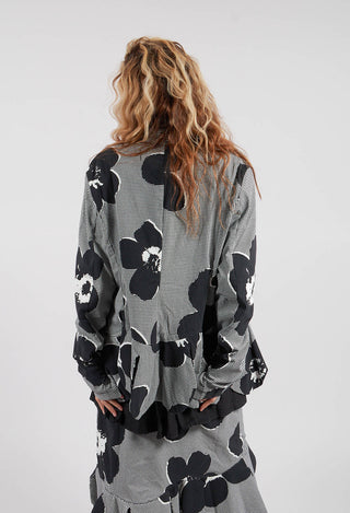 Peplum Hem Jacket in Black Off White Print - 3441107