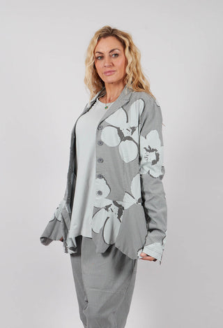 Peplum Hem Jacket in Dark Grey Print - 3441107