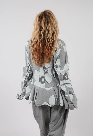 Peplum Hem Jacket in Dark Grey Print - 3441107