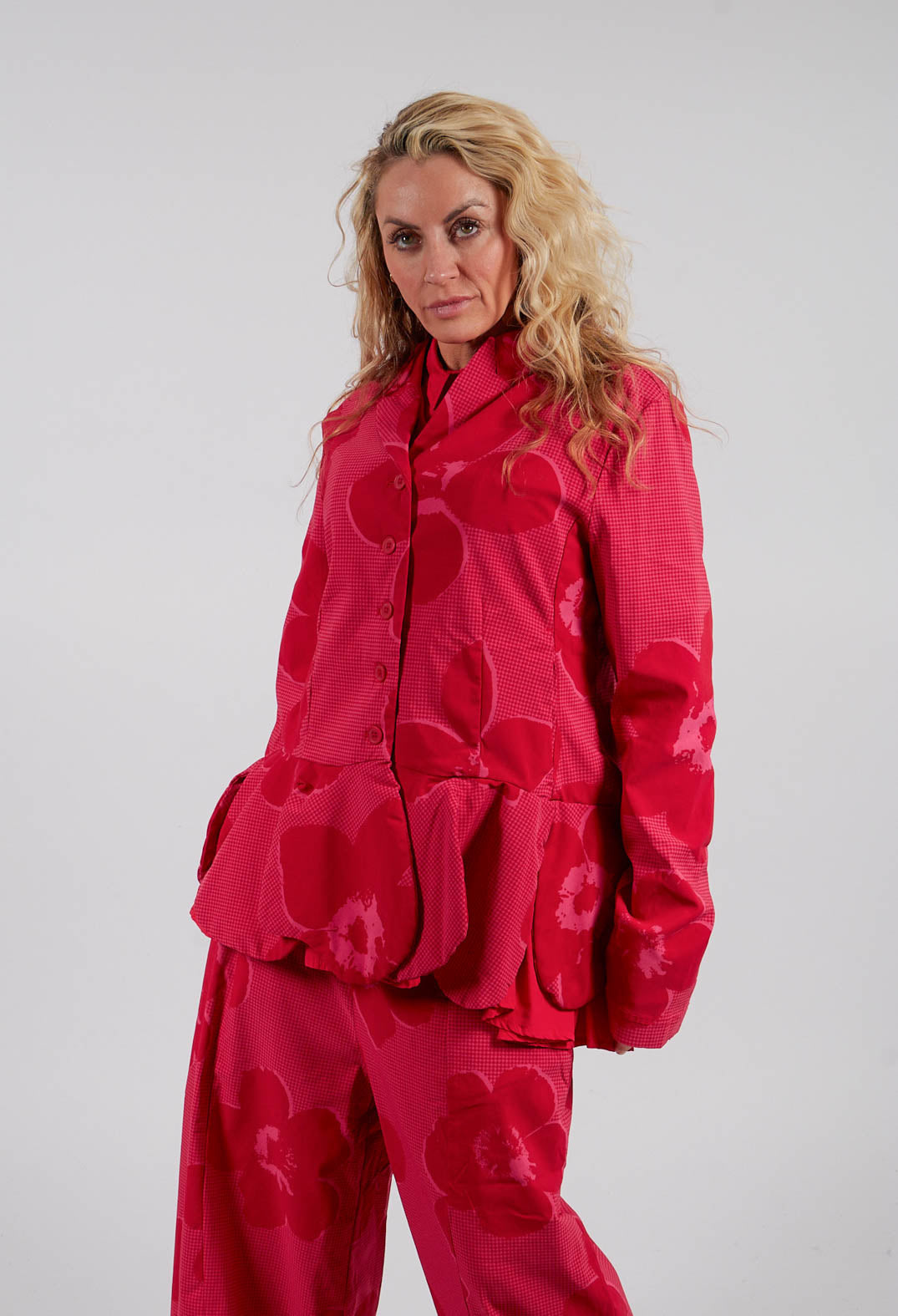 Peplum Hem Jacket in Rose Print - 3441107