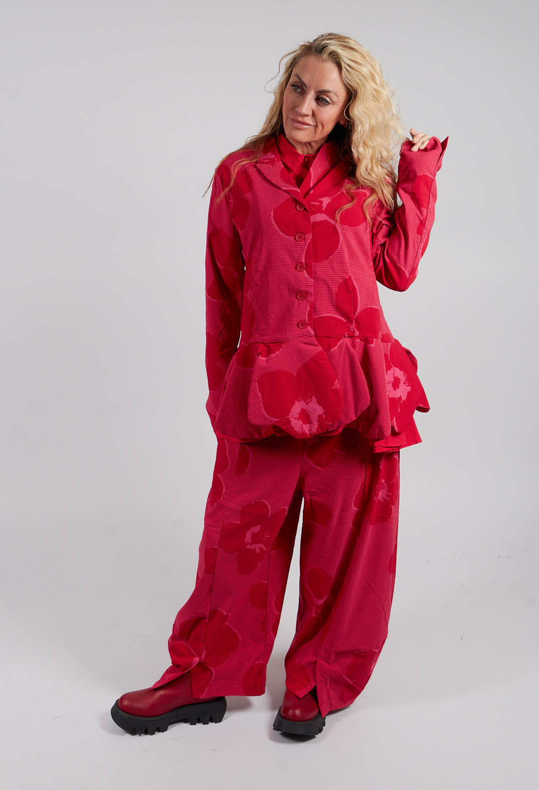 Pull On Balloon Leg Trousers in Rose Print - 3440110