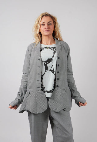 Peplum Hem Jacket in Black Off White Check - 3441127