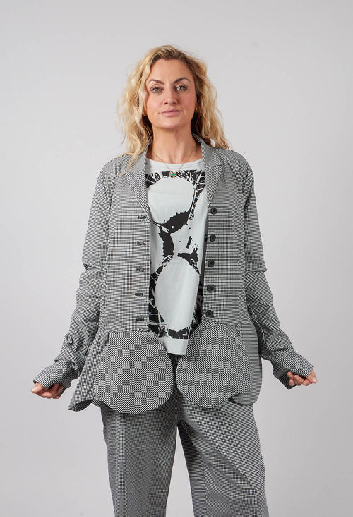Peplum Hem Jacket in Black Off White Check - 3441127