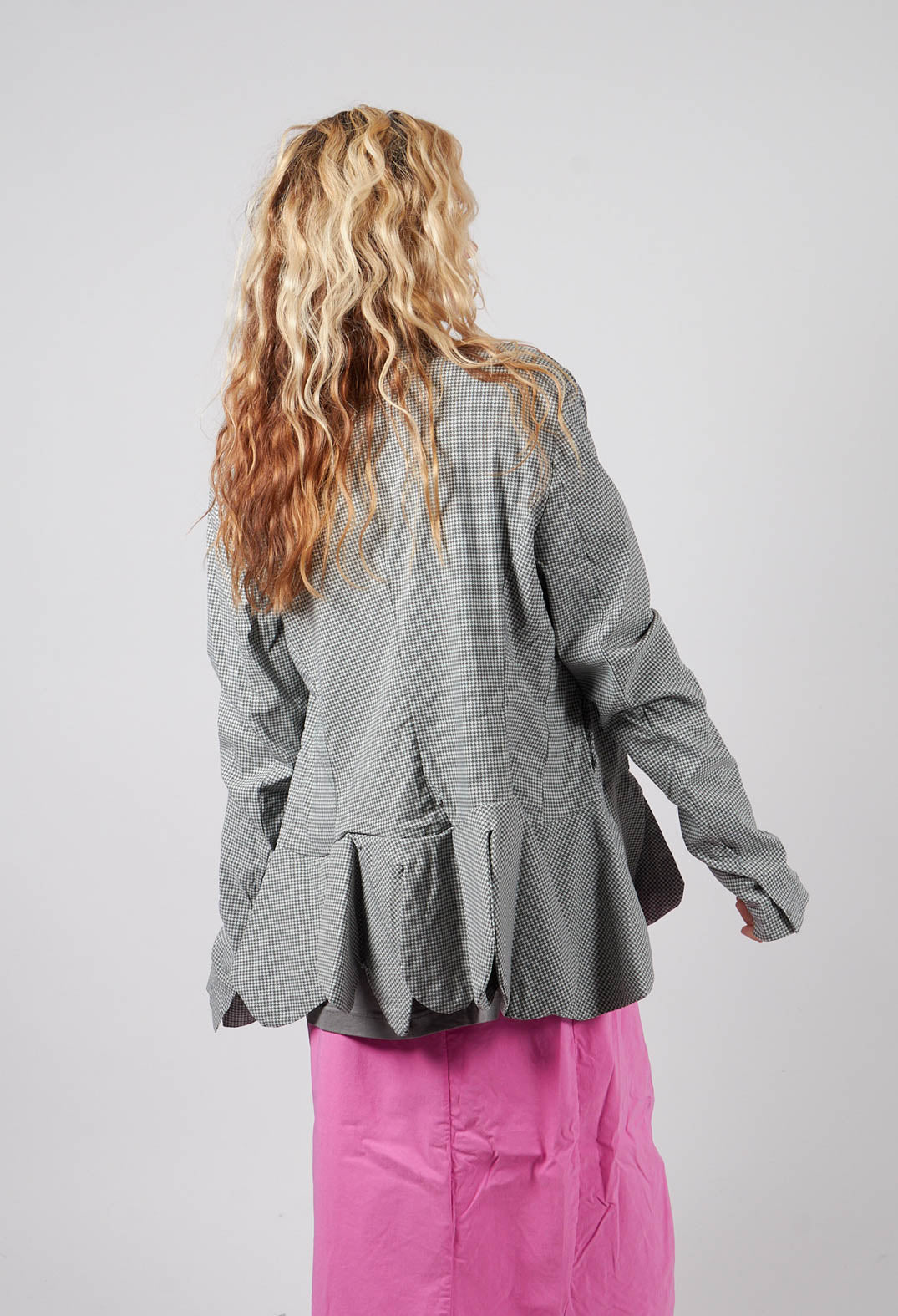 Peplum Hem Jacket in Dark Grey Check - 3441127