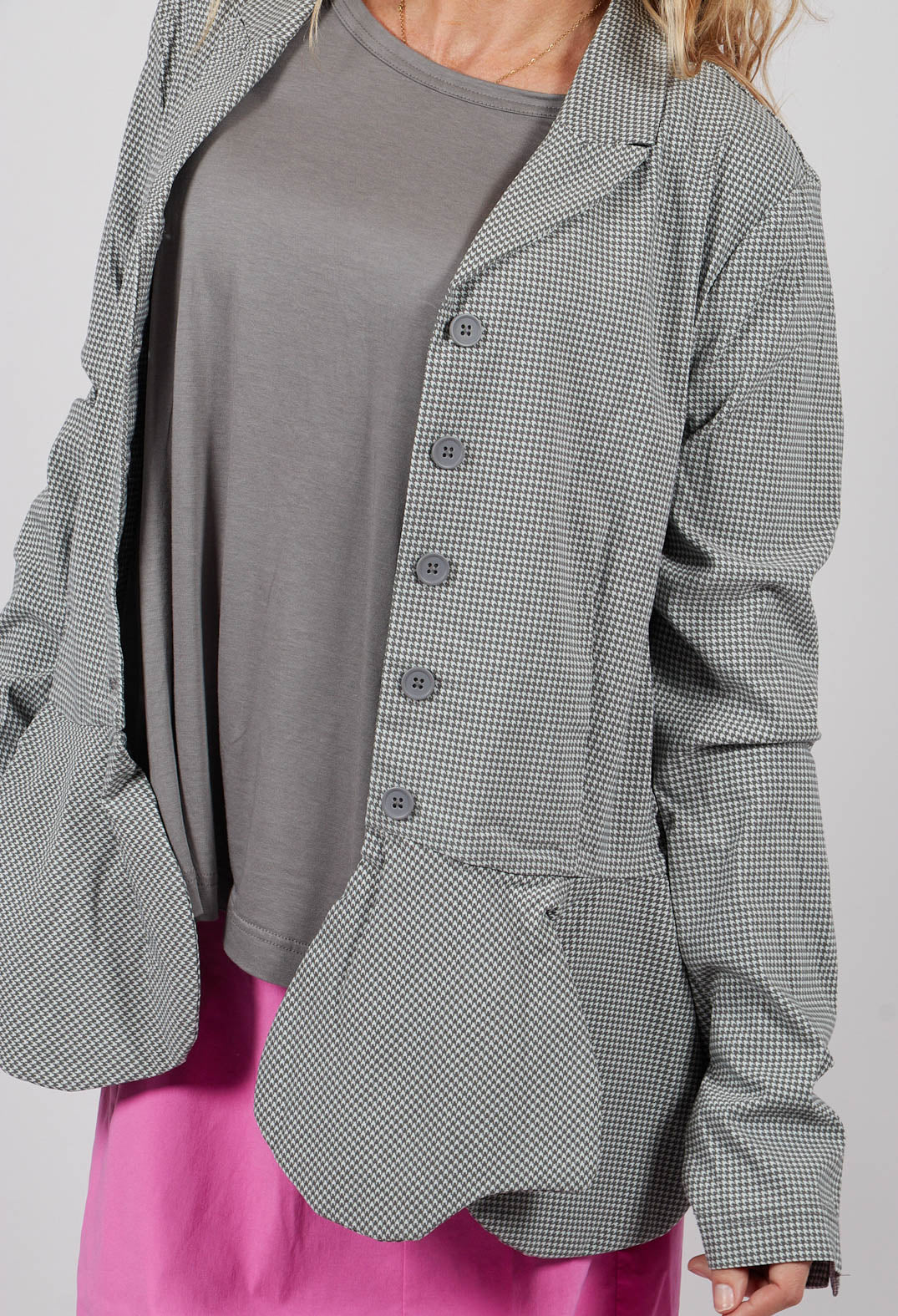 Peplum Hem Jacket in Dark Grey Check - 3441127